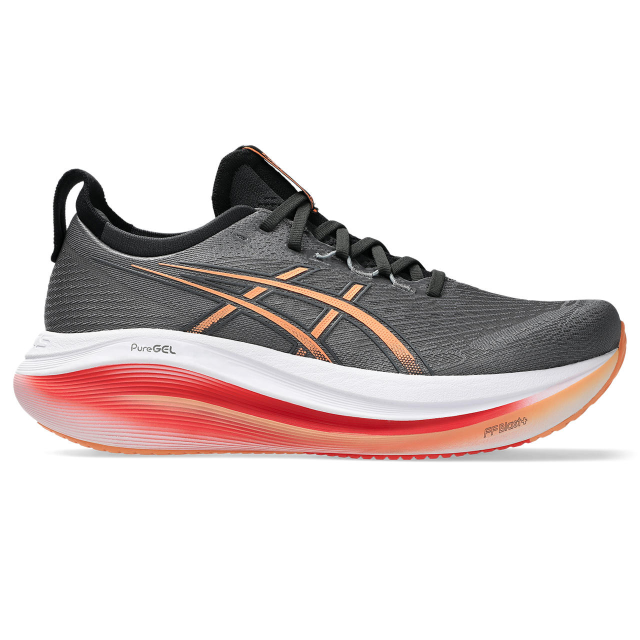 Tênis ASICS GEL Nimbus 27 - Masculino - Cinza com Branco e Vermelho